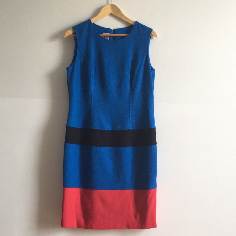 Anne Klein ColorBlock Blue Sheath Dress, Sz 10